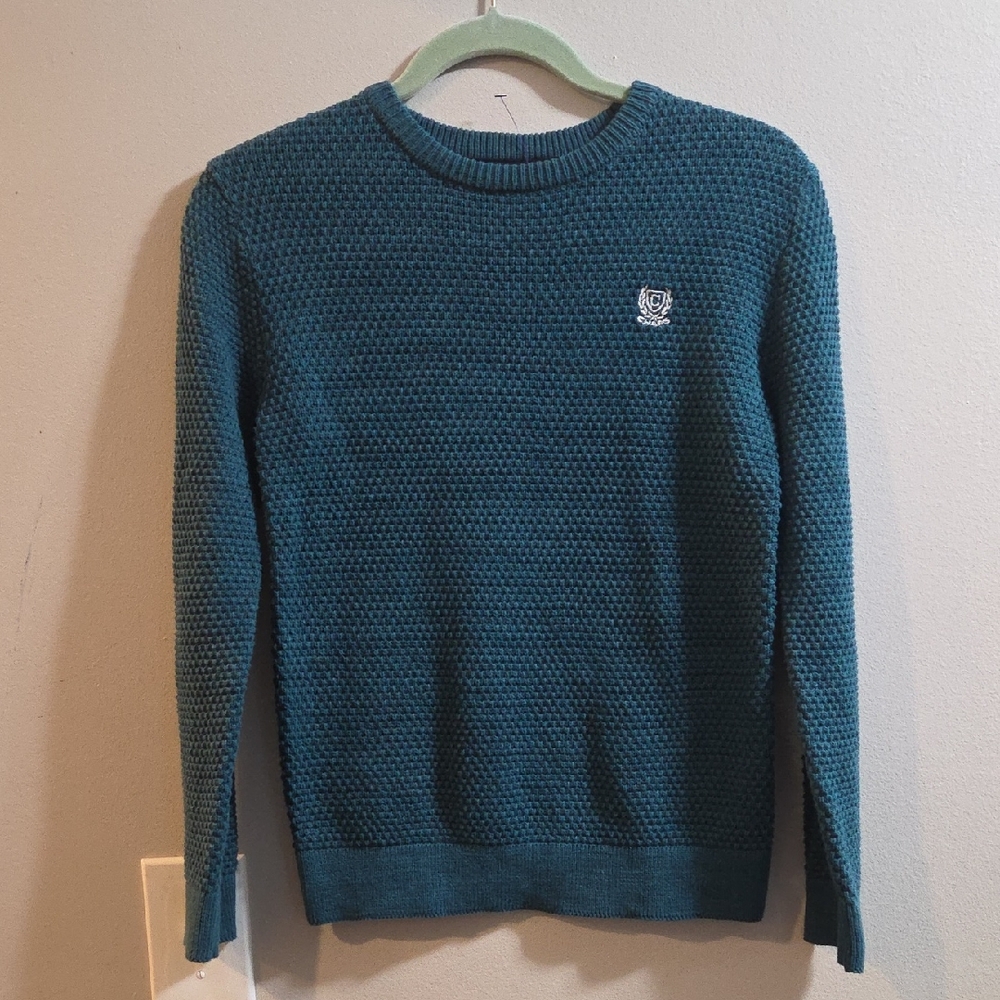 Chaps Teal Textured Knit Crewneck Sweater Womans Small
